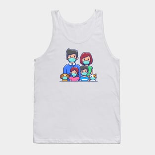 Familly wearing mask cartoon Tank Top